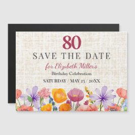 Convite Magnético Floral 80th Birthday Save the Date - Garden Party