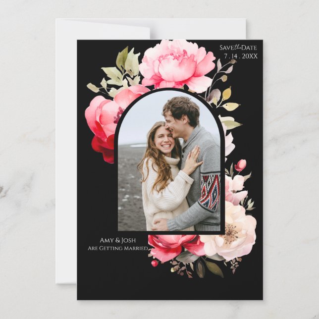 Convite Magnético Floral Boho Save the Date  (Frente)