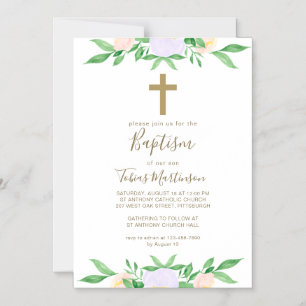 Convite Magnético Floral Simples com Batismo Cruzado