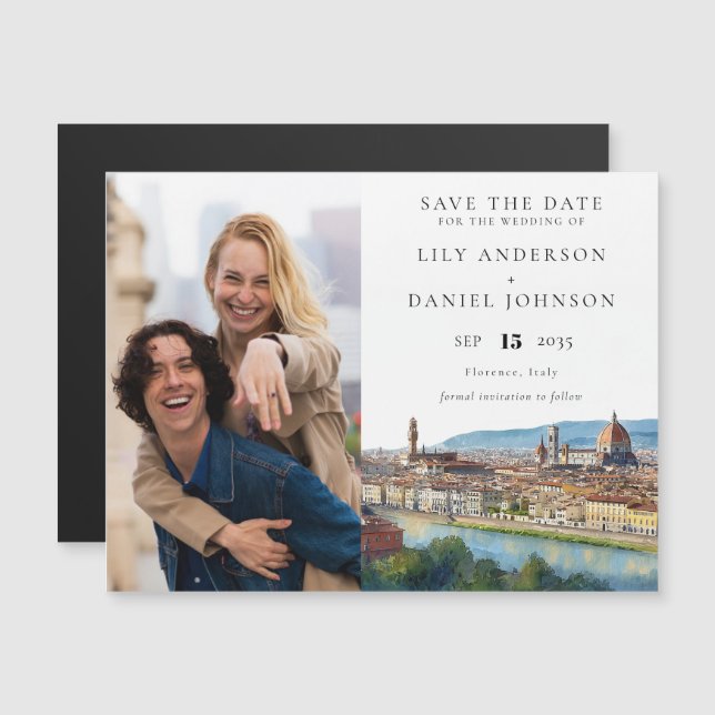 Convite Magnético Florence Wedding Photo Save The Date (Frente/Verso)