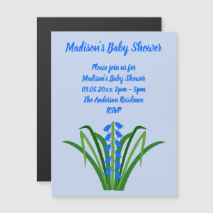 Convite Magnético Flores Bluebell Bebê Menino Primavera Chá de Bebê