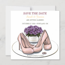 Convite Magnético Flores Violetas Elegantes Casamento Lésbico Save t