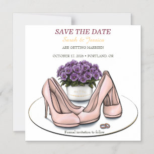 Convite Magnético Flores Violetas Elegantes Casamento Lésbico Save t