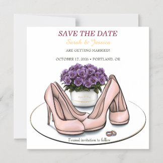 Convite Magnético Flores Violetas Elegantes Casamento Lésbico Save t