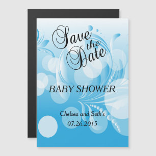 Convite Magnético Florid Azul De Bebê Mole   Chá Baby Boy