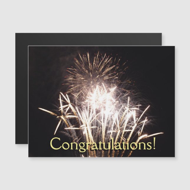 Convite Magnético Fogos de artifício brancos e Dourados I Celebração (Frente/Verso)