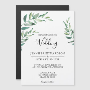 Convite Magnético Folhas de aquarela botânica Elegante Casamento