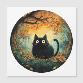Convite Magnético Folhas de outono cozem outono gato preto na magia 