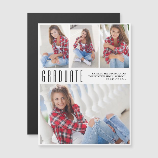 Convite Magnético Formandos branco 4 Foto (Frente/Verso)