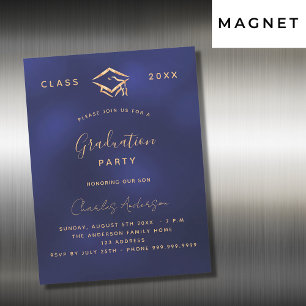 Convite Magnético Formatura azul marinho dourado simples luxuoso 202