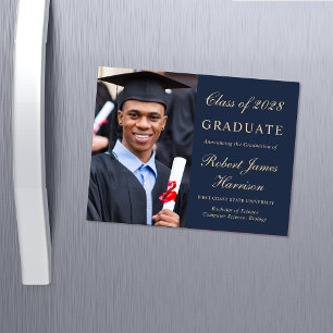 Convite Magnético Formatura Faculdade Azul Dourado Elegante