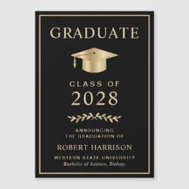 Convite Magnético Formatura Faculdade Preto Dourado Elegante