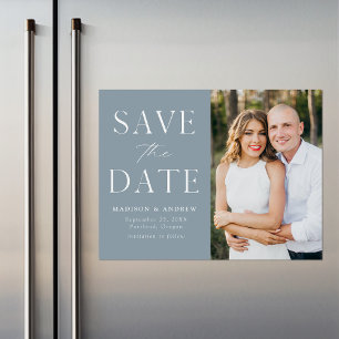 Convite Magnético Foto Azul e Elegante Moderno Salva a Data