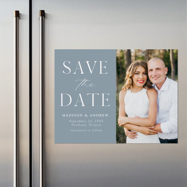 Convite Magnético Foto Azul e Elegante Moderno Salva a Data (Criador carregado)