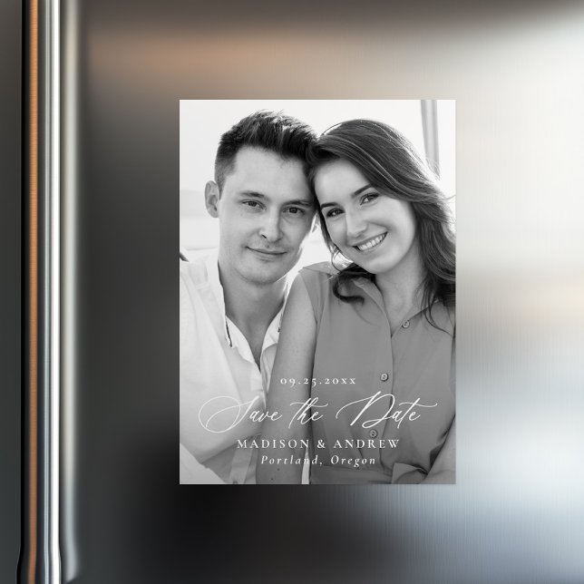 Convite Magnético Foto da caligrafia elegante moderna salva a data (Criador carregado)