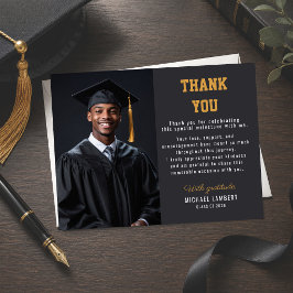 Convite Magnético Foto de Agradecimento de Graduação Moderno Preto e