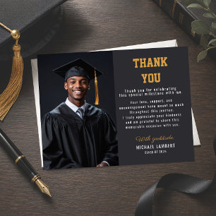 Convite Magnético Foto de Agradecimento de Graduação Moderno Preto e