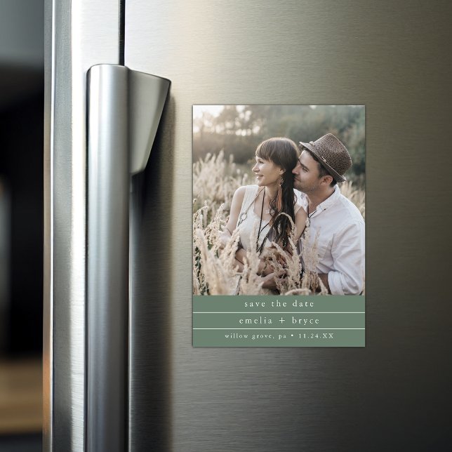 Convite Magnético Foto de Boho Sage Casamento Verde da EMELIA Salve  (EMELIA Photo Boho Sage Green Wedding Save the Date Magnetic Invitation)