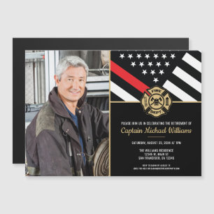 Convite Magnético Foto de Bombeiro Bandeira Linha Vermelha Aposentad