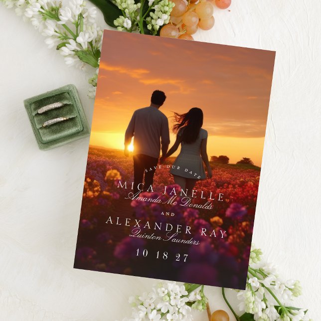 Convite Magnético Foto de caligrafia clássica formal Salvar a data (Criador carregado)