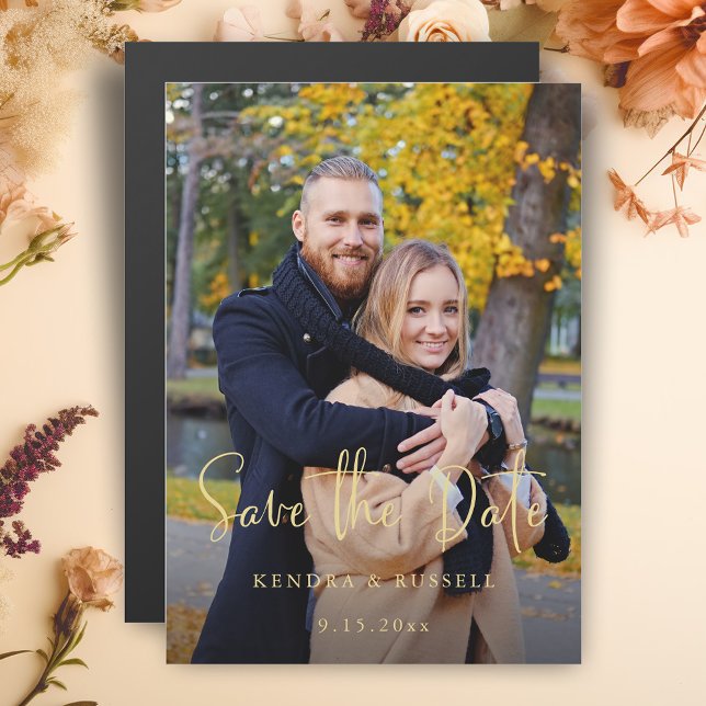 Convite Magnético Foto de caligrafia moderna Salvar a Data (Criador carregado)