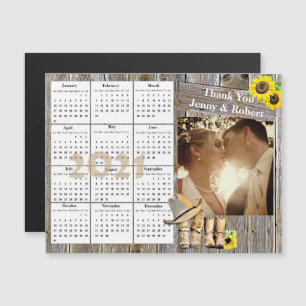 Convite Magnético Foto de Casamento Amarelo Girassóis Mini Calendári