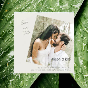 Convite Magnético Foto de Casamento Creme Salve nossa Data Quadrada