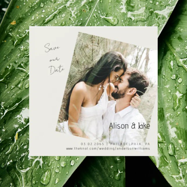 Convite Magnético Foto de Casamento Creme Salve nossa Data Quadrada (Criador carregado)