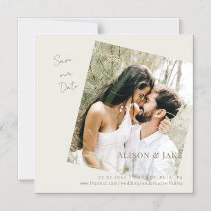 Convite Magnético Foto de Casamento Creme Salve nossa Data Texto Dou