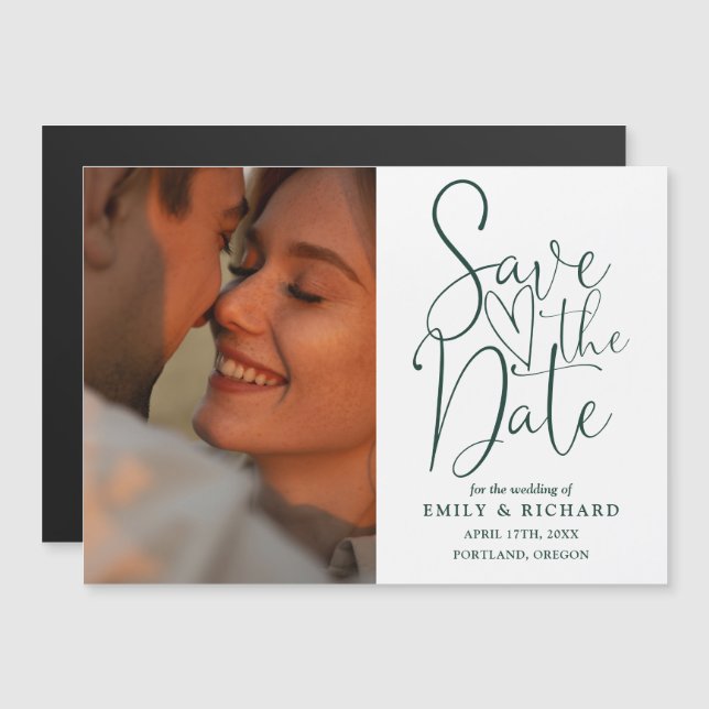 Convite Magnético Foto de casamento esmeralda verde Save The Date (Frente/Verso)