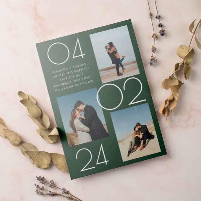 Convite Magnético Foto de Casamento Verde 3 da Floresta Simples Salv (Criador carregado)