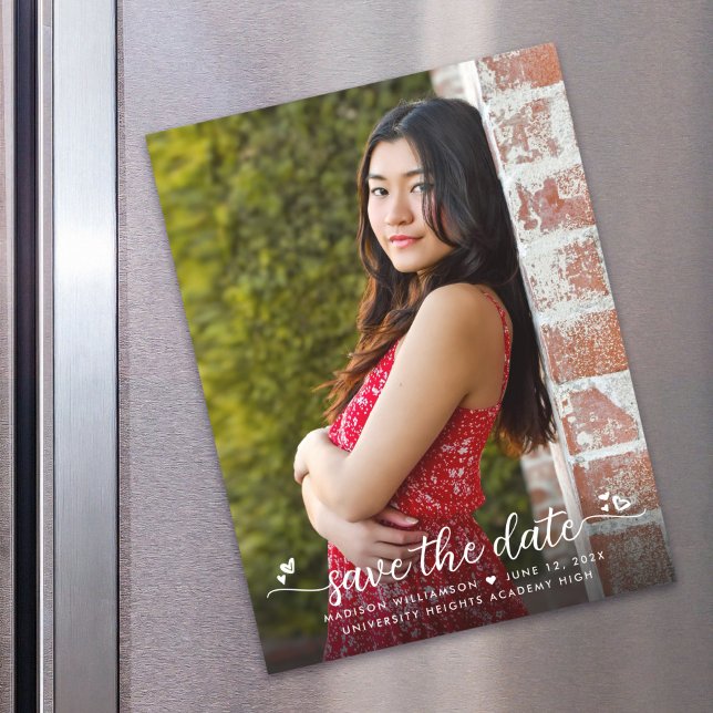 Convite Magnético Foto de Graduação Salvar Data Script Corações Mode (Criador carregado)