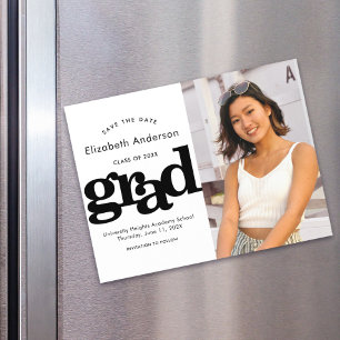 Convite Magnético Foto de Graduação Tipo Preto Branco em negrito Dat
