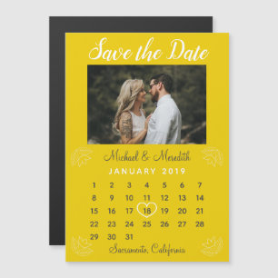 Convite Magnético Foto do calendário de casamento amarelo brilhante