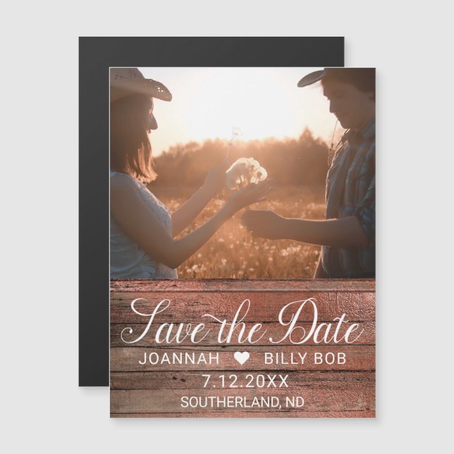 Convite Magnético Foto do Script Branco Moderno do Armazém Russo (Frente/Verso)