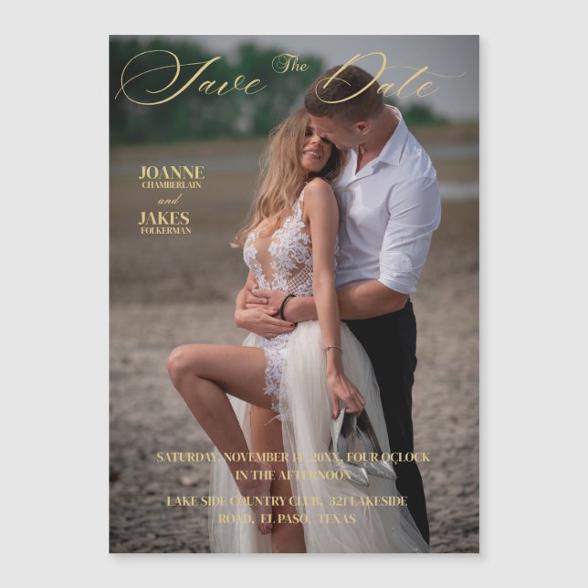 Convite Magnético Foto Elegante Dourada Salva A Data (Frente)