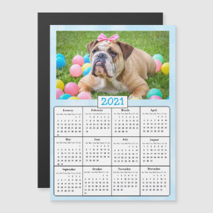 Convite Magnético Foto em Segundo Plano Azul Mini Calendário 2021