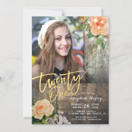 Convite Magnético Foto leve de Corda Floral de Madeira de aniversári