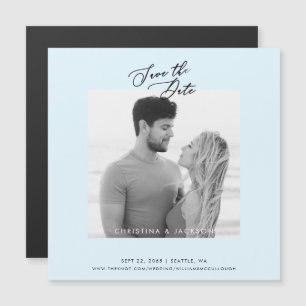 Convite Magnético Foto P&B Casamento Azul Gelo Save the Date