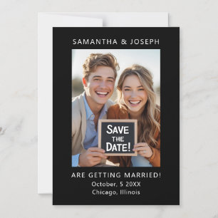 Convite Magnético Foto personalizada Simples Casamento Preto Salvar 