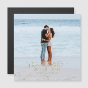 Convite Magnético Foto Save The Date Caligrafia Dourada