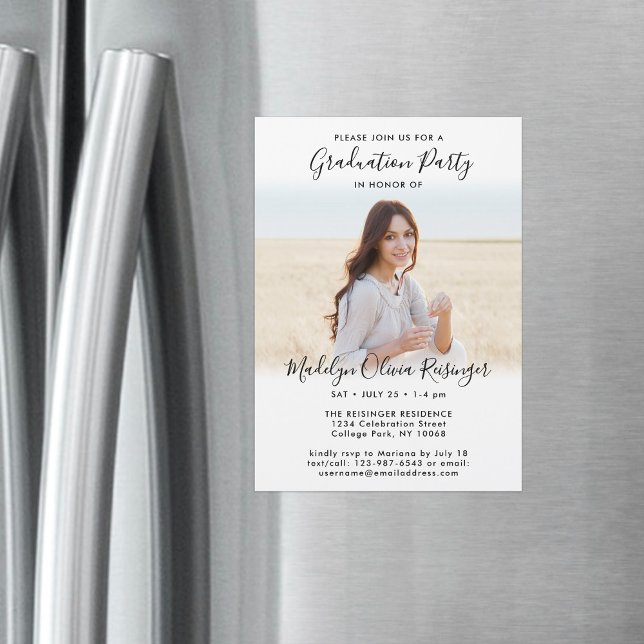 Convite Magnético Foto simples e script branco preto da festa de for (Criador carregado)