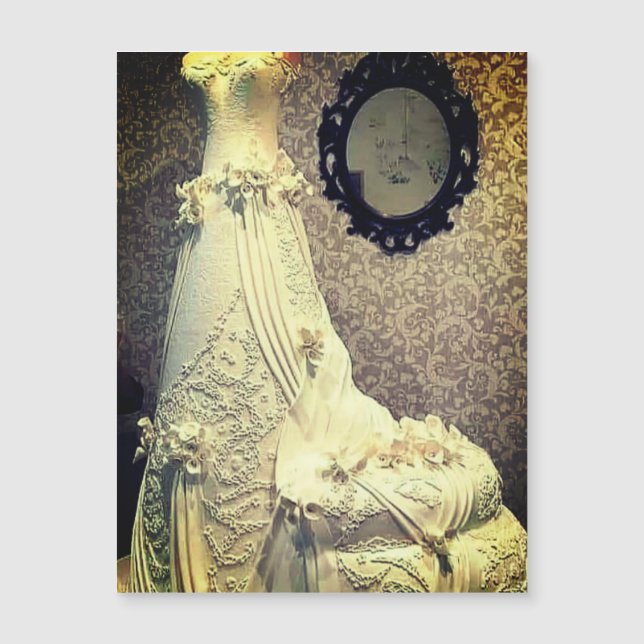 Convite Magnético Fotografia de Bolo de Vestido de Casamento (Frente)