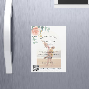 Convite Magnético Fotografia rosa dourada floral casamento de luxo c