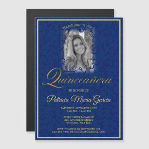 Convite Magnético Fotoquinceanera azul-real