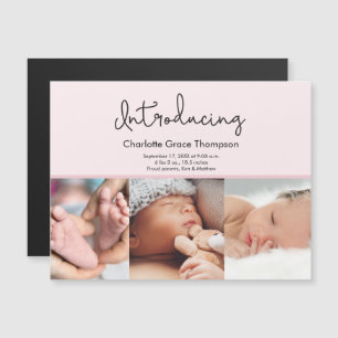 Convite Magnético Fotos de Bebê Rosa Introduzindo script Personaliz
