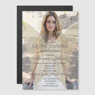 Convite Magnético Fotos em Dourado para Festa de Quinze Anos