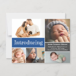 Convite Magnético Fotos personalizadas azuis apresentando o bebê