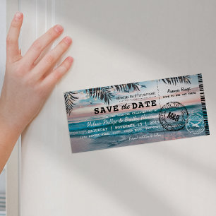 Convite Magnético Fridge Save the Date Tropical Beach Palm Trees