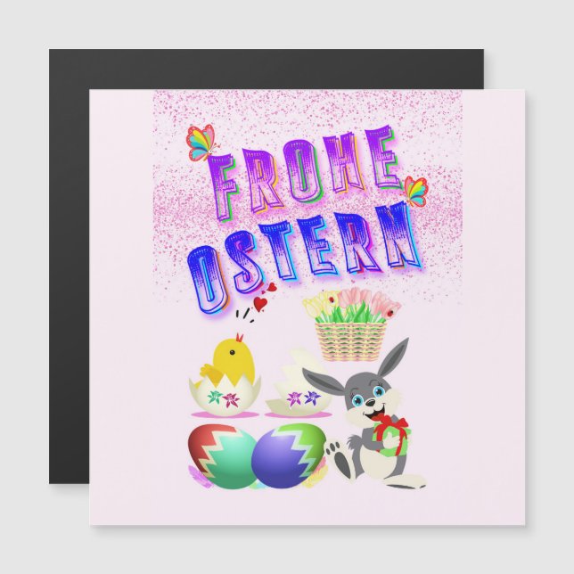 Convite Magnético Frohe Ostern (Frente/Verso)